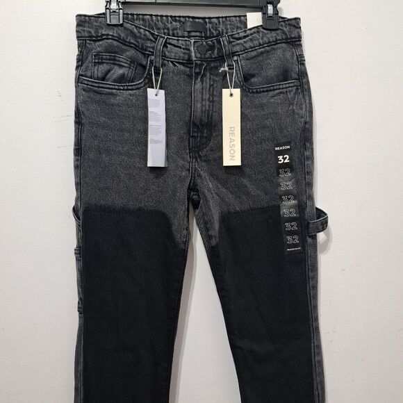 Reason Two Tone Gothic Western Skinny Flare Denim Jeans Size 32W Charcoal NWT - Picture 10 of 13